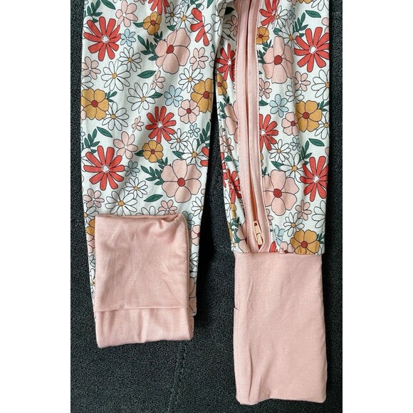 NWT's Little One Shop 2T Bamboo Pjs 2 Way Zipper Pink Floral Foldover Feet - Picture 5 of 6